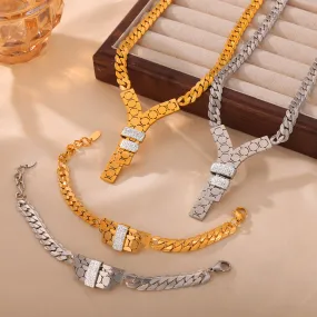 18K gold fashionable letter Y inlaid with zircon design necklace and bracelet set