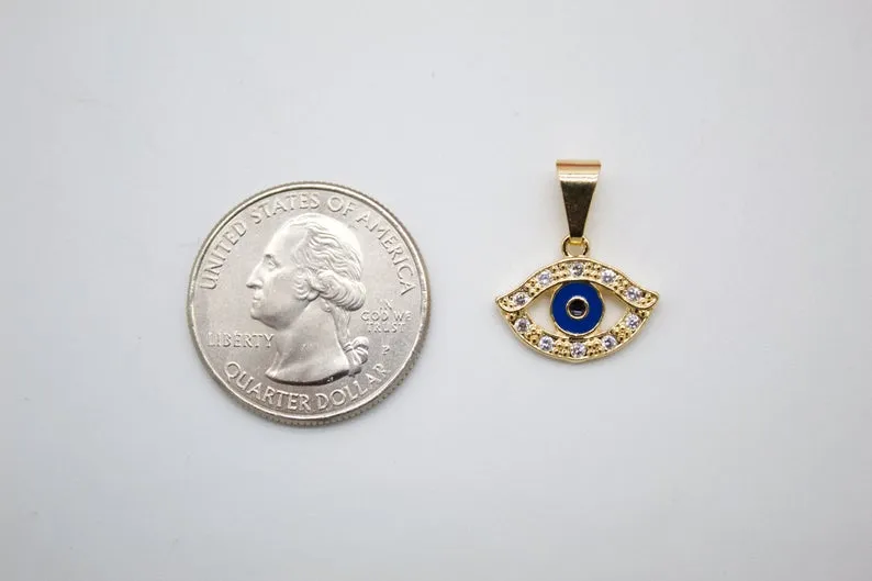 18K Gold Filled Evil Eye With CZ Stones Delicate Pendant