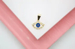 18K Gold Filled Evil Eye With CZ Stones Delicate Pendant