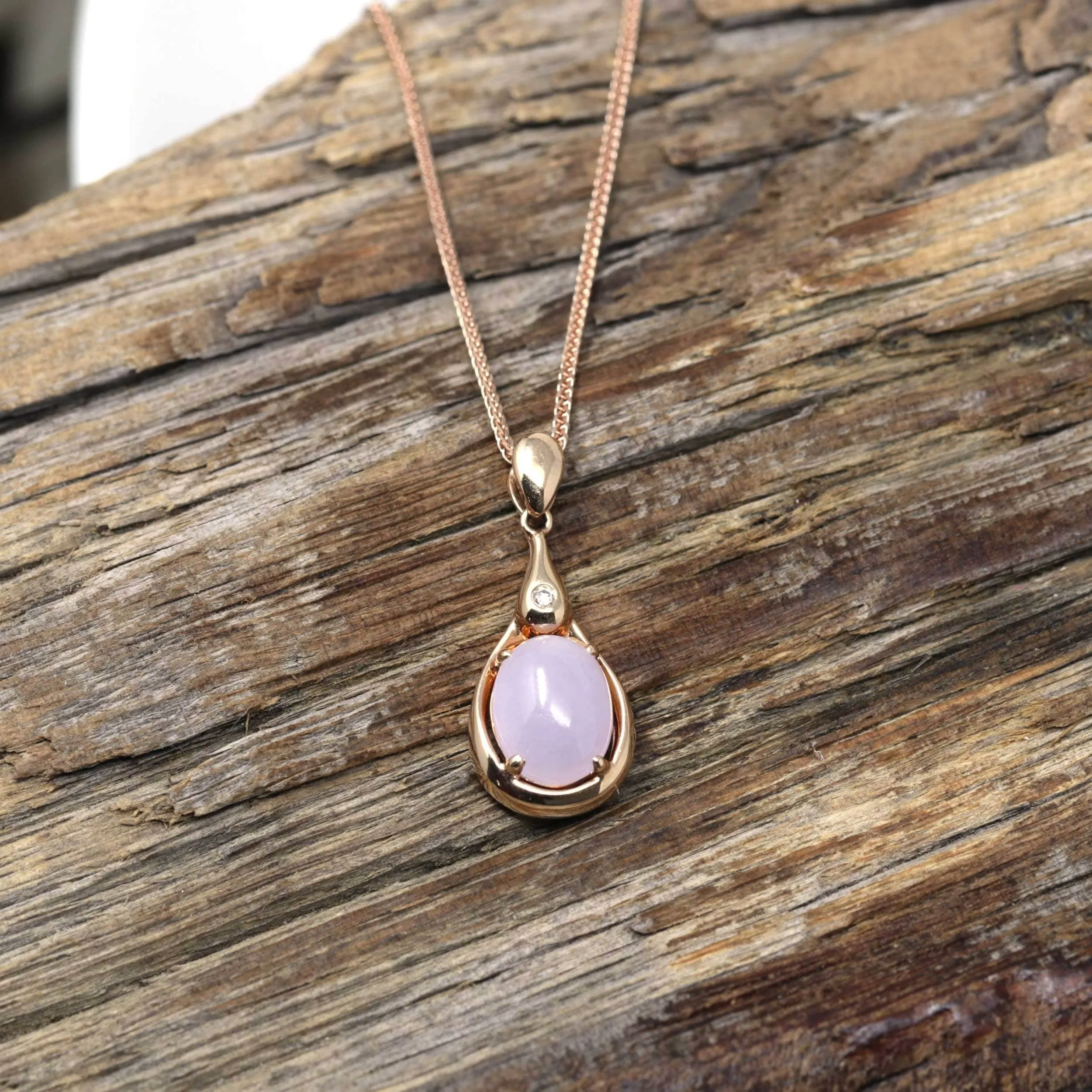 18k Rose Gold Lavender Jadeite jade Diamond Pendant Necklace