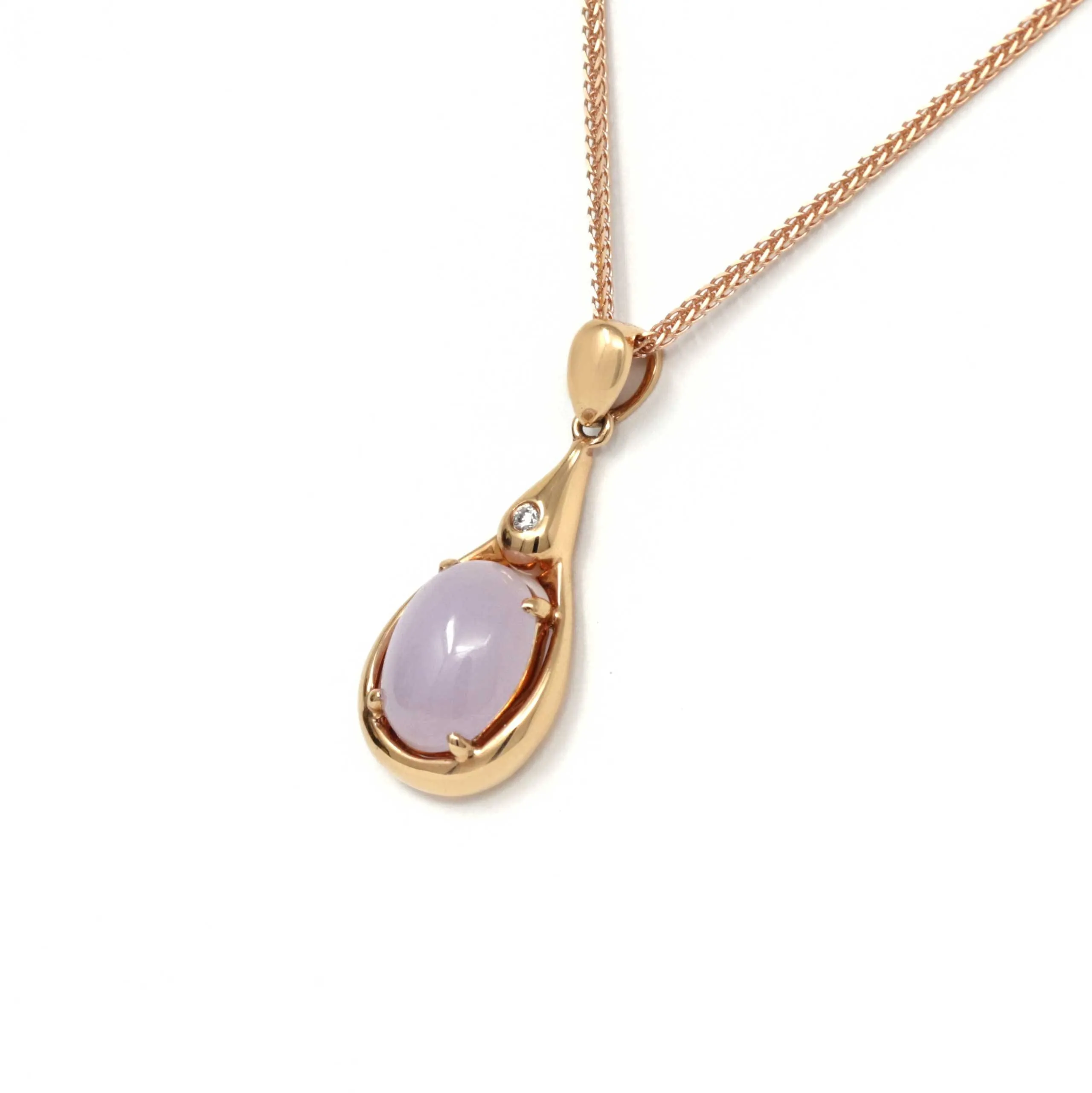18k Rose Gold Lavender Jadeite jade Diamond Pendant Necklace