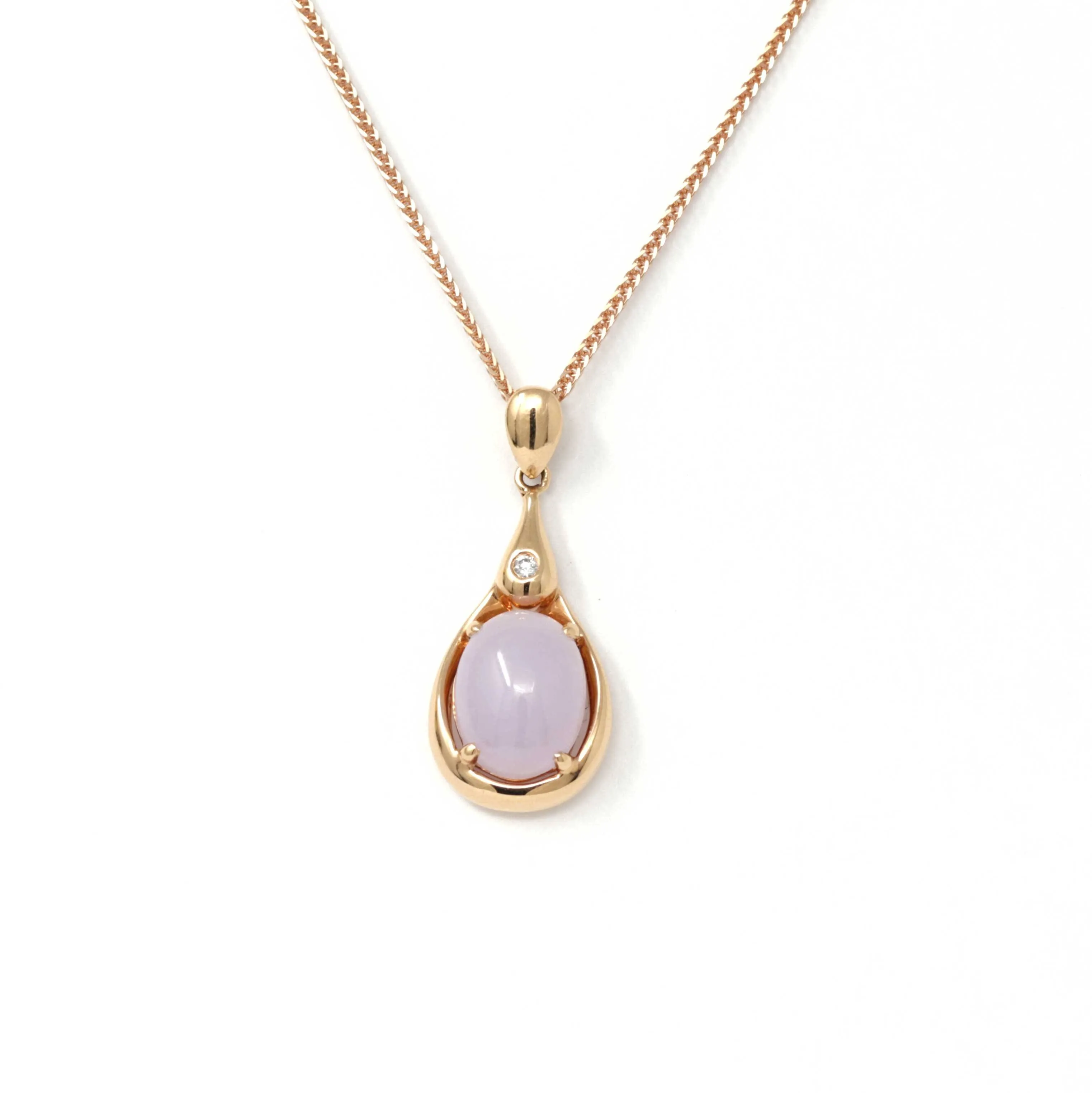 18k Rose Gold Lavender Jadeite jade Diamond Pendant Necklace