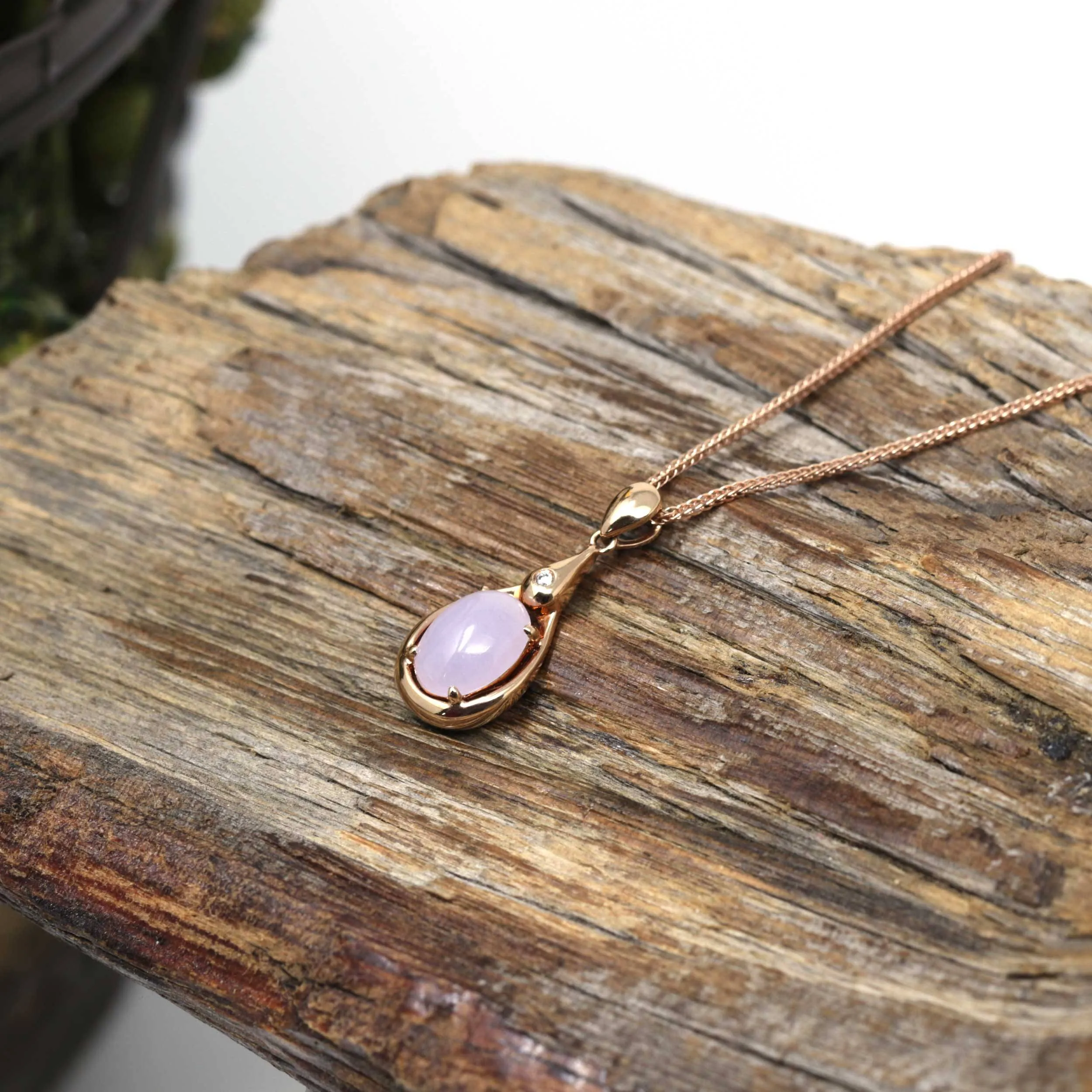 18k Rose Gold Lavender Jadeite jade Diamond Pendant Necklace