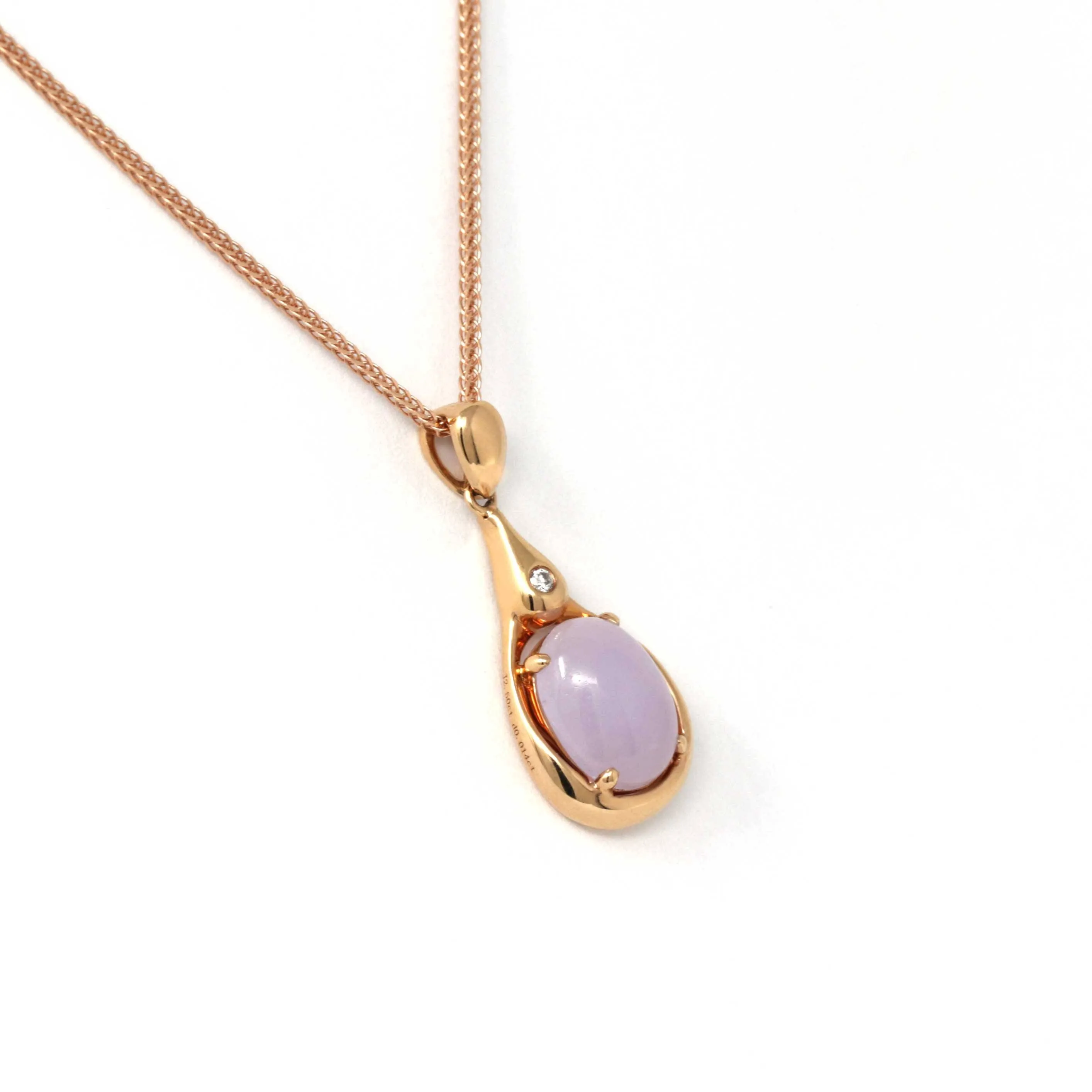 18k Rose Gold Lavender Jadeite jade Diamond Pendant Necklace