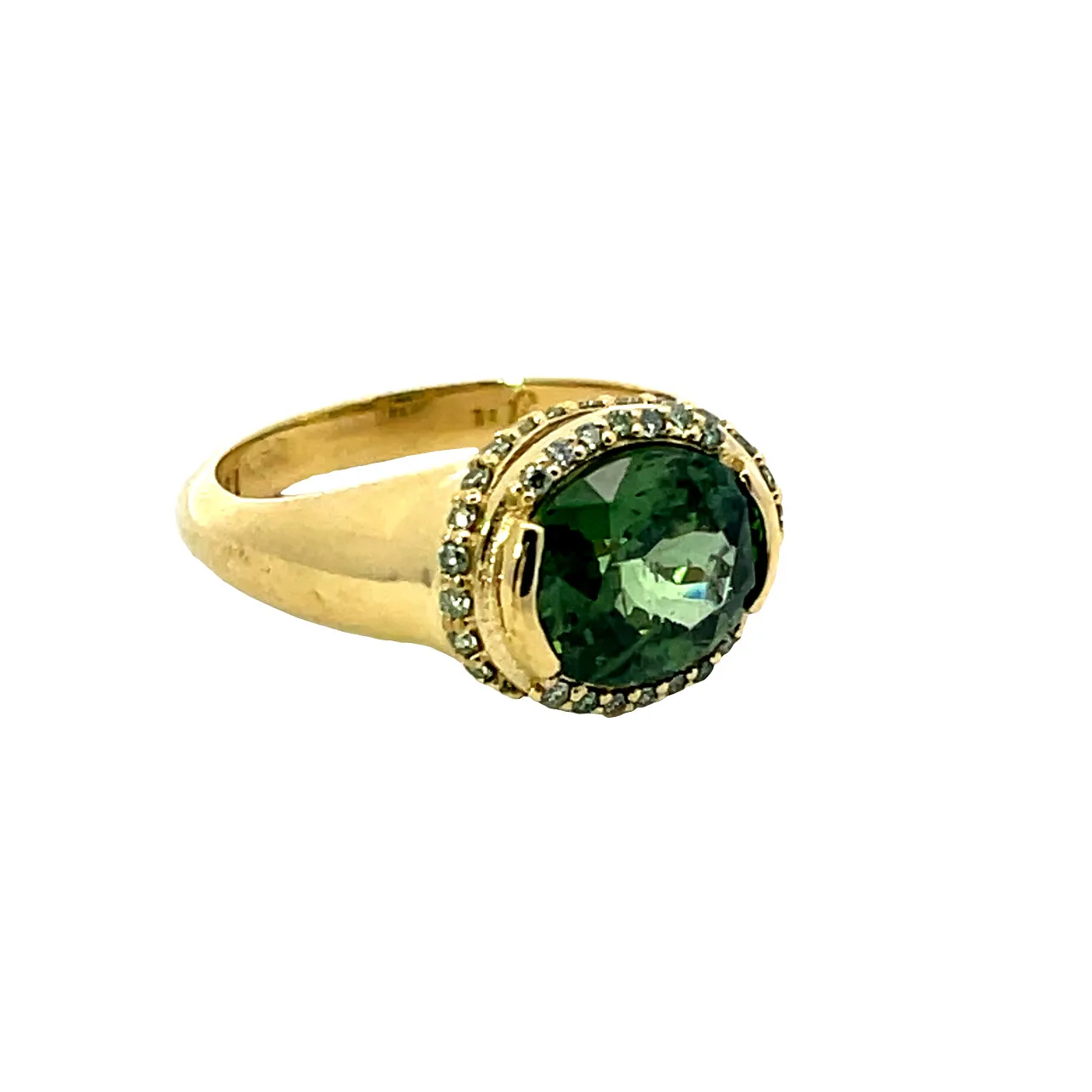 18k Yellow Gold Green Zircon Ring with Mint Green Diamonds