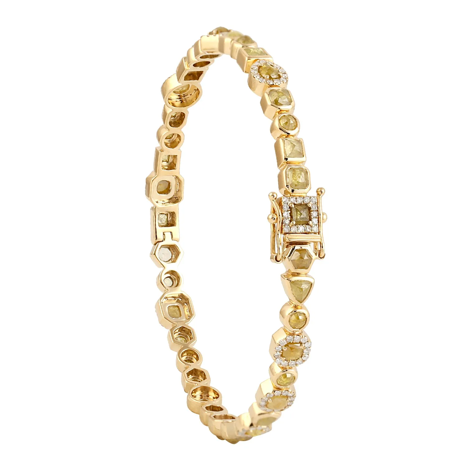 18k Yellow Gold Pave Ice Diamond Wedding Bangle Bracelet Handmade Women's Jewelry