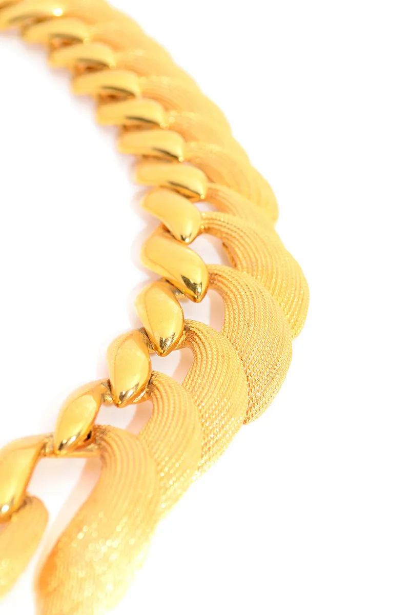 1980s Vintage Napier Gold Tone Textured Chain Necklace