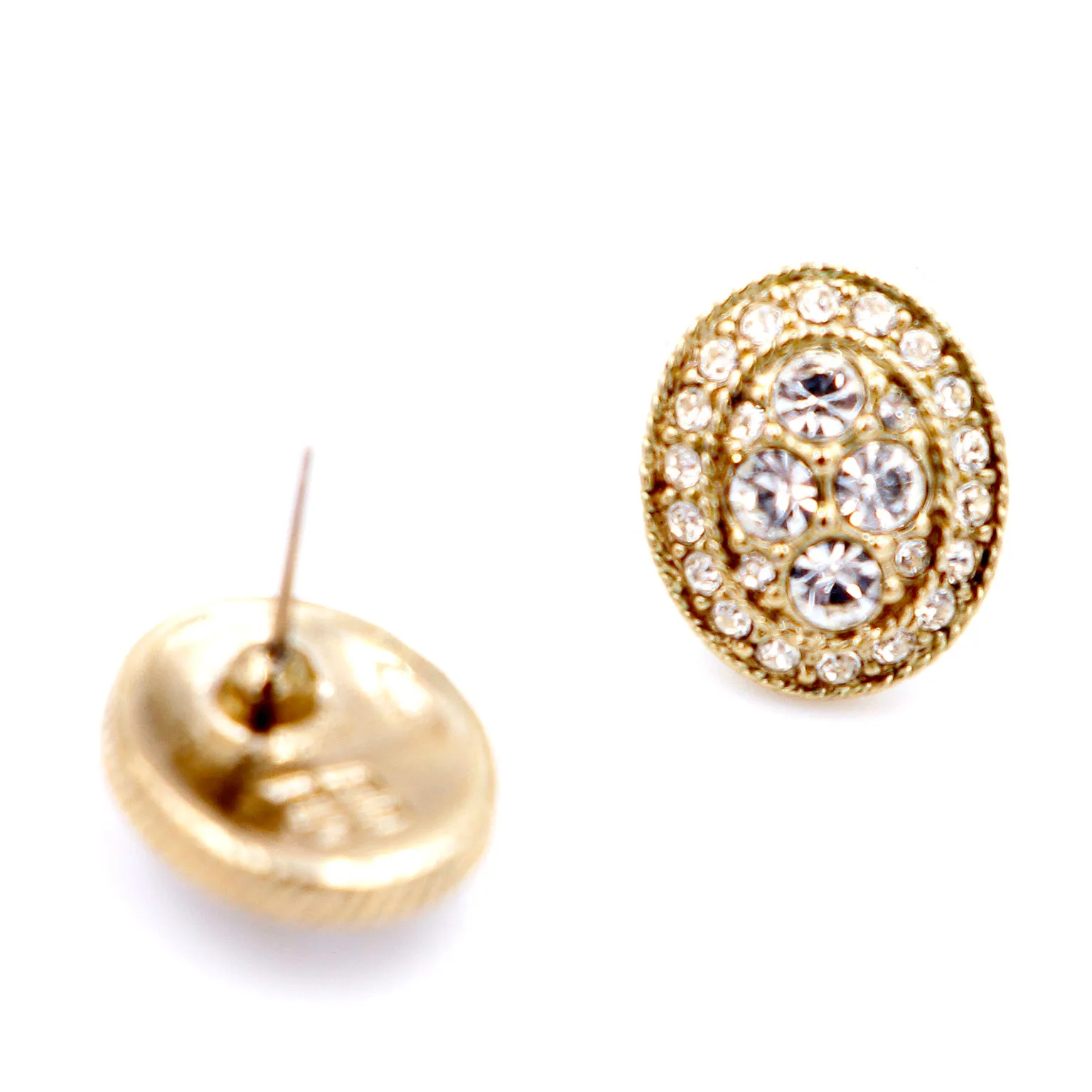 1990s Givenchy Vintage Oval Gold Pierced Earrings With Crystals