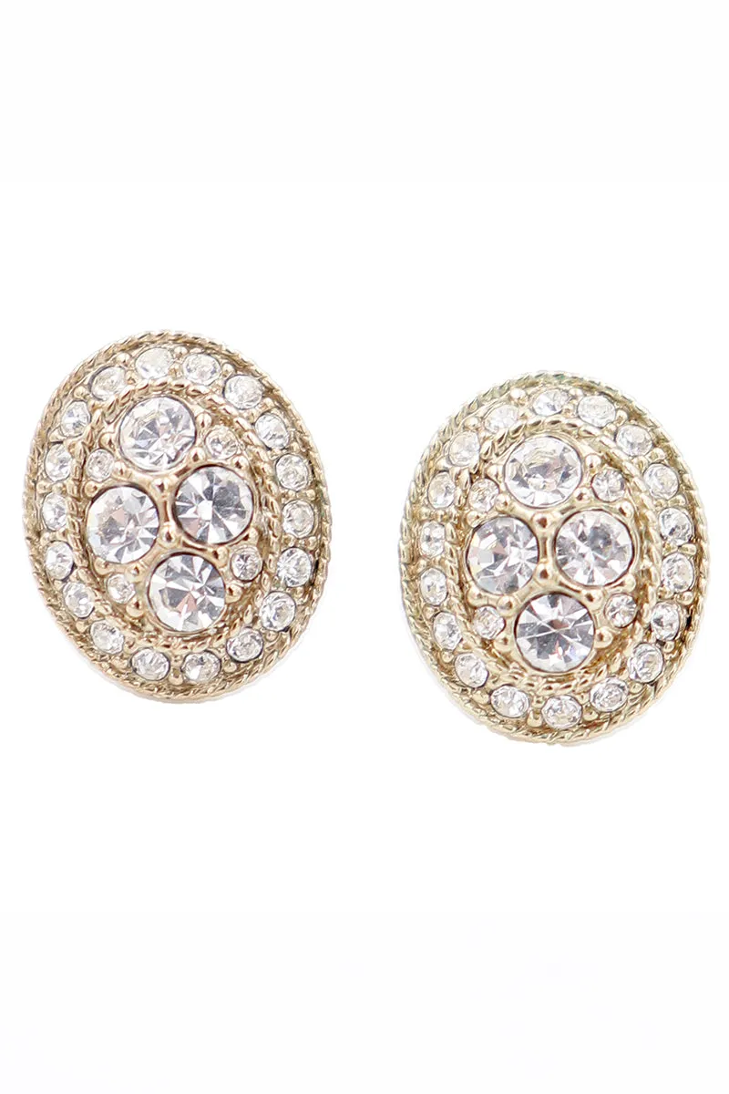 1990s Givenchy Vintage Oval Gold Pierced Earrings With Crystals