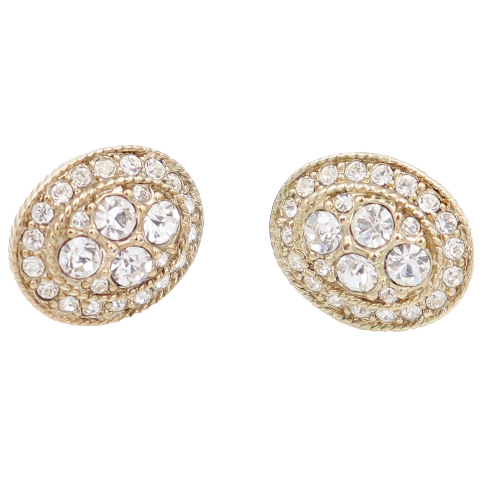 1990s Givenchy Vintage Oval Gold Pierced Earrings With Crystals
