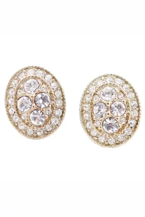1990s Givenchy Vintage Oval Gold Pierced Earrings With Crystals