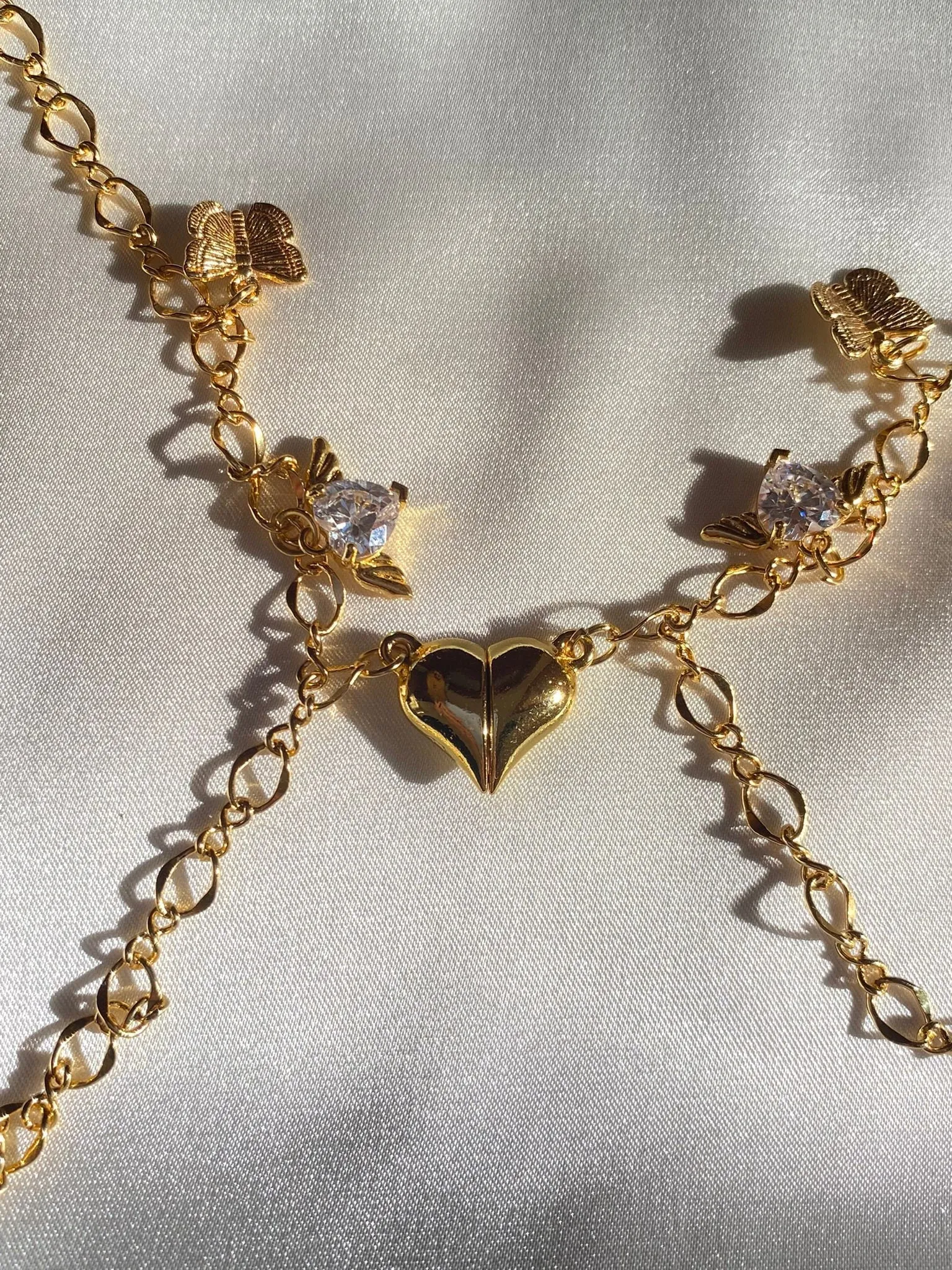 24k Gold Plated 2pcs Magnetic Friendship Bracelet, Magnetic BFF Butterfly Heart Friendship Bracelet, Magnetic Couples Bracelets-Best Couples