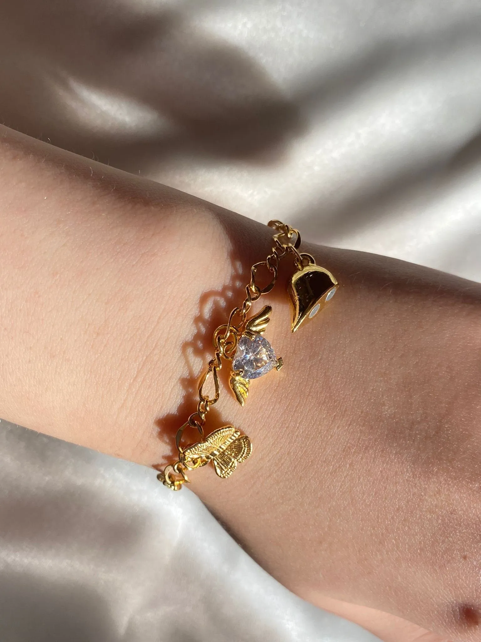 24k Gold Plated 2pcs Magnetic Friendship Bracelet, Magnetic BFF Butterfly Heart Friendship Bracelet, Magnetic Couples Bracelets-Best Couples