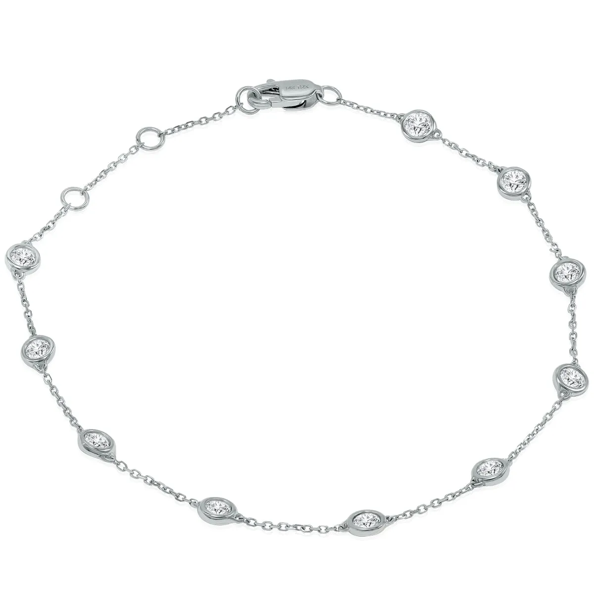 3/4 Carat Tw Bezel Set Genuine Diamond Station Bracelet In 14K White Gold