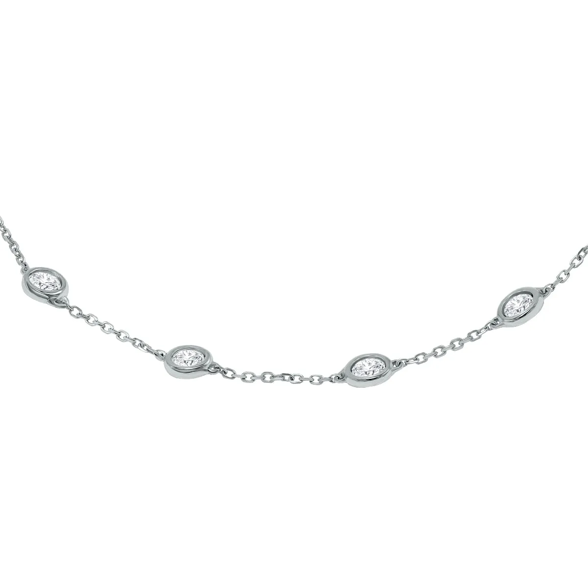 3/4 Carat Tw Bezel Set Genuine Diamond Station Bracelet In 14K White Gold