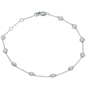 3/4 Carat Tw Bezel Set Genuine Diamond Station Bracelet In 14K White Gold