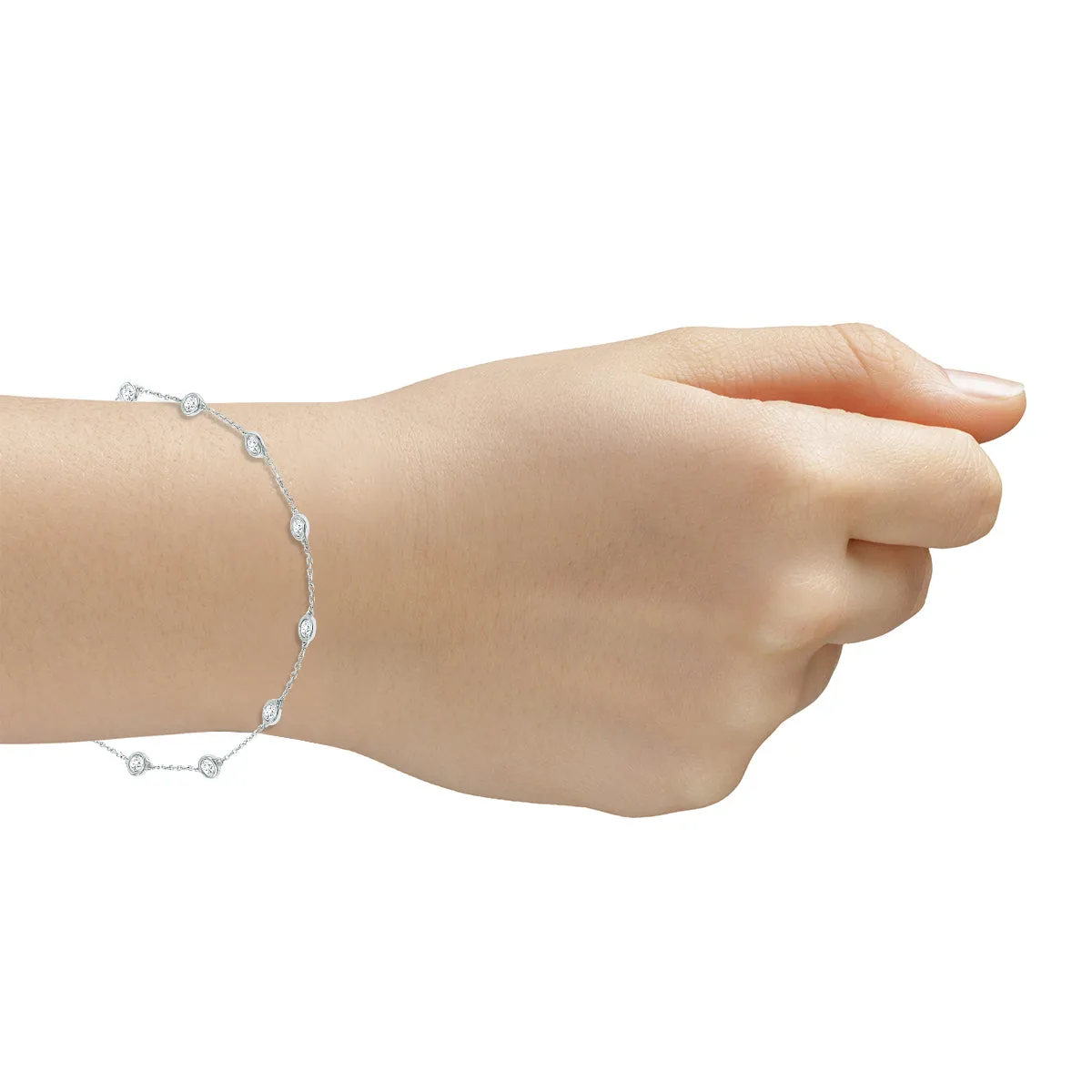 3/4 Carat Tw Bezel Set Genuine Diamond Station Bracelet In 14K White Gold