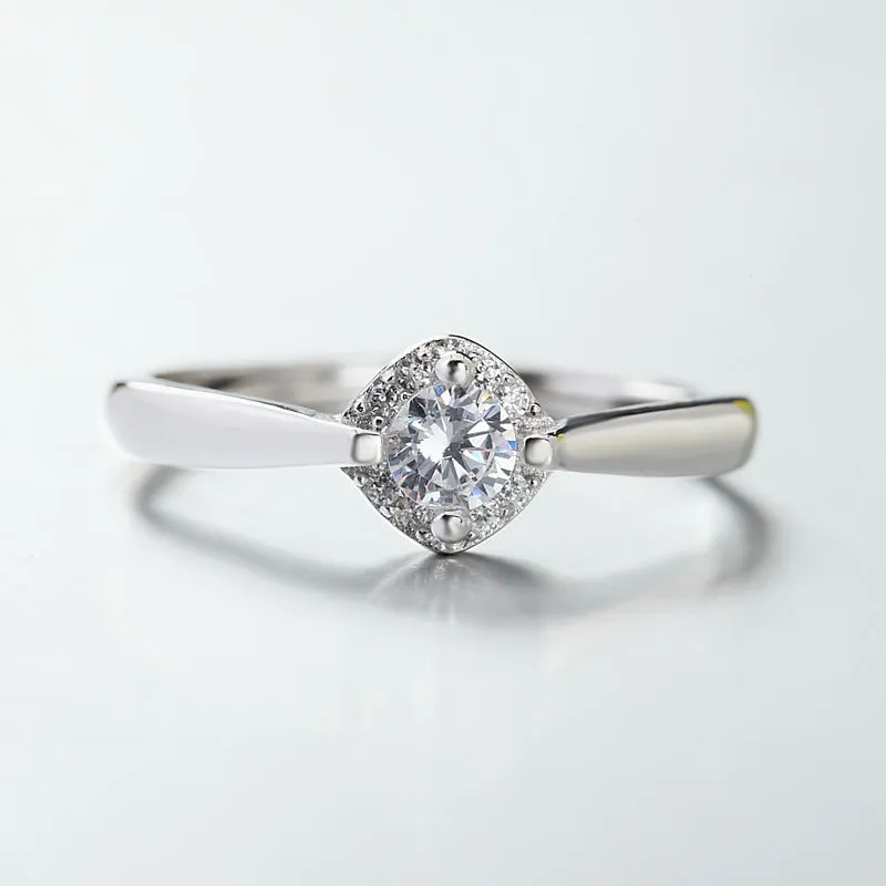 3A Zircon Soleste Halo Silver Ring for Women