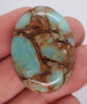 40x30mm Copper Matrix Turquoise Cabochon Flat Backed Stone 917xD