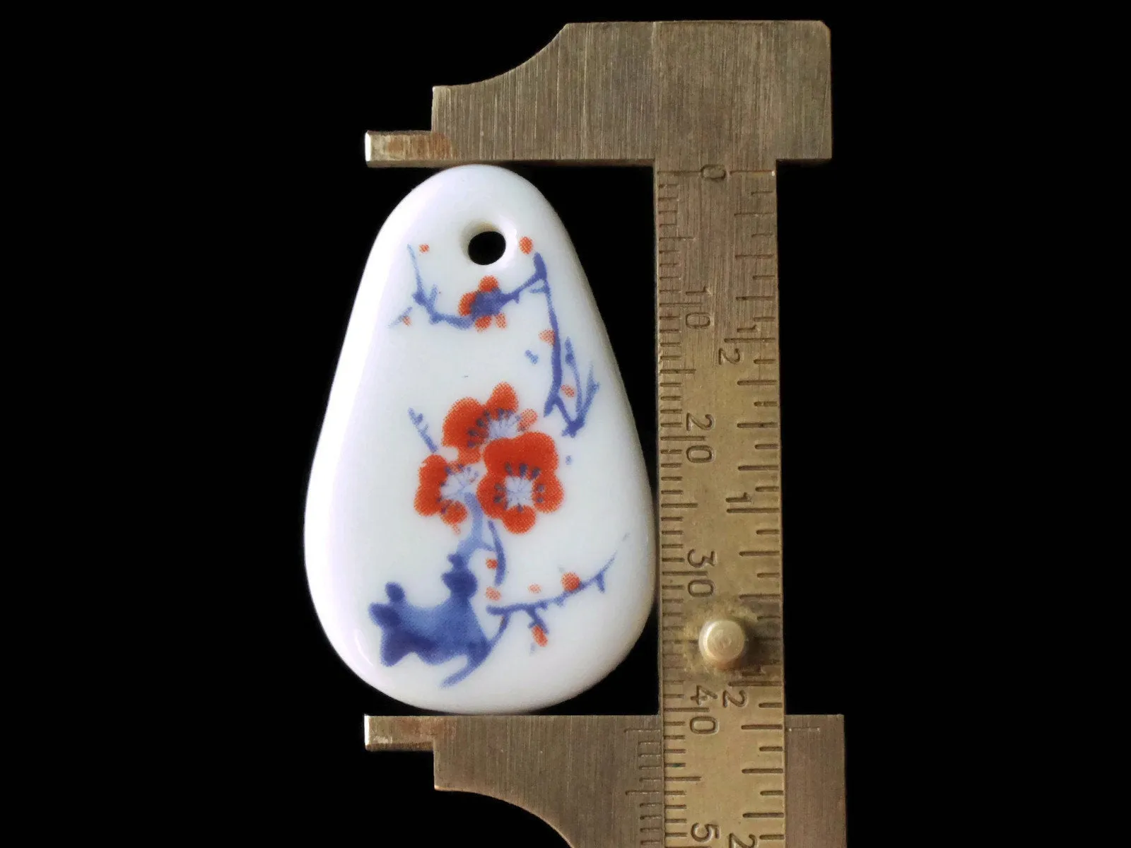 41mm White Flowered Porcelain Pendant White China Teardrop Pendant