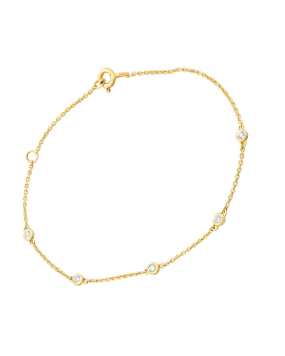 5 Diamond Bezel Bracelet - 14K Yellow Gold