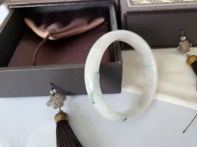 53.8mm Jadeite Grade A Bangle Natural Burma Jade White Flower Green [PINE WINTERLAND COLLECTION]