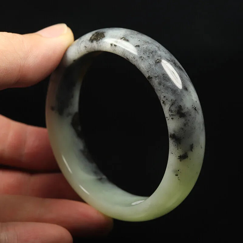 59mm Grade A 100% Natural Black Brown Green Jade Bangle Bracelet Xiu Jade VV7873