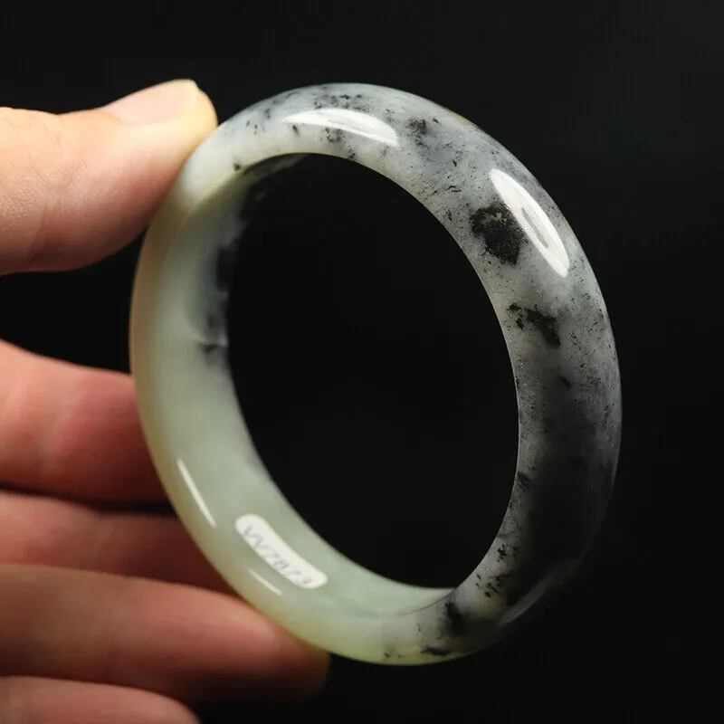 59mm Grade A 100% Natural Black Brown Green Jade Bangle Bracelet Xiu Jade VV7873