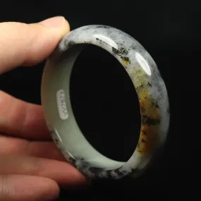 59mm Grade A 100% Natural Black Brown Green Jade Bangle Bracelet Xiu Jade VV7873