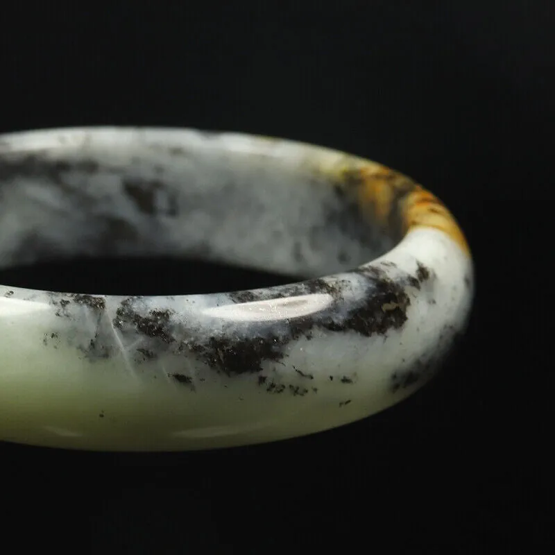 59mm Grade A 100% Natural Black Brown Green Jade Bangle Bracelet Xiu Jade VV7873