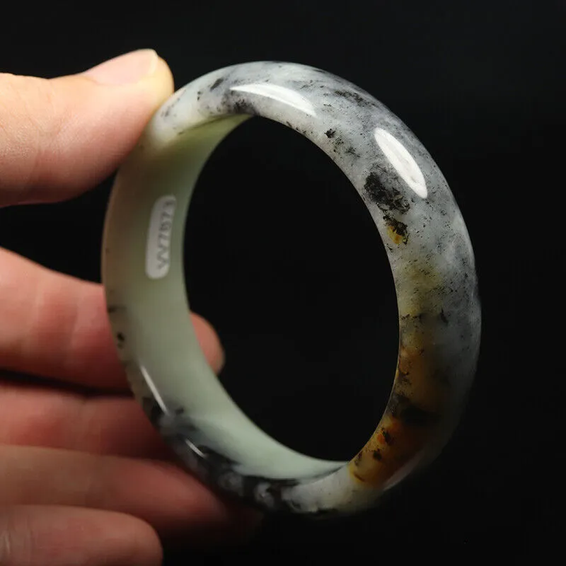 59mm Grade A 100% Natural Black Brown Green Jade Bangle Bracelet Xiu Jade VV7873