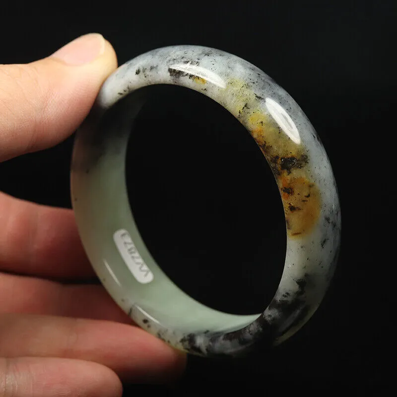 59mm Grade A 100% Natural Black Brown Green Jade Bangle Bracelet Xiu Jade VV7873