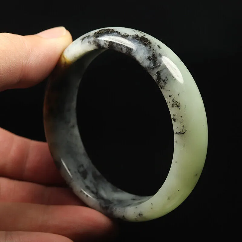 59mm Grade A 100% Natural Black Brown Green Jade Bangle Bracelet Xiu Jade VV7873