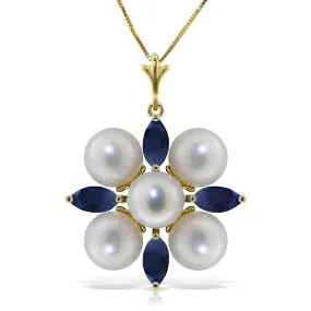 6.3 Carat 14K Solid Yellow Gold It Takes Two Sapphire Pearl Necklace