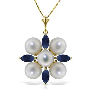 6.3 Carat 14K Solid Yellow Gold It Takes Two Sapphire Pearl Necklace
