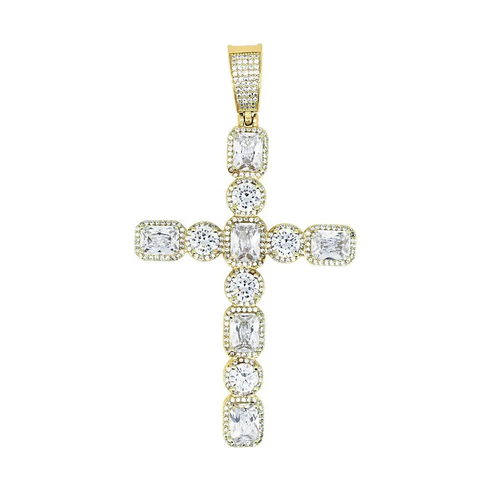 .925 Silver Emerald and Round Cut CZ Cross