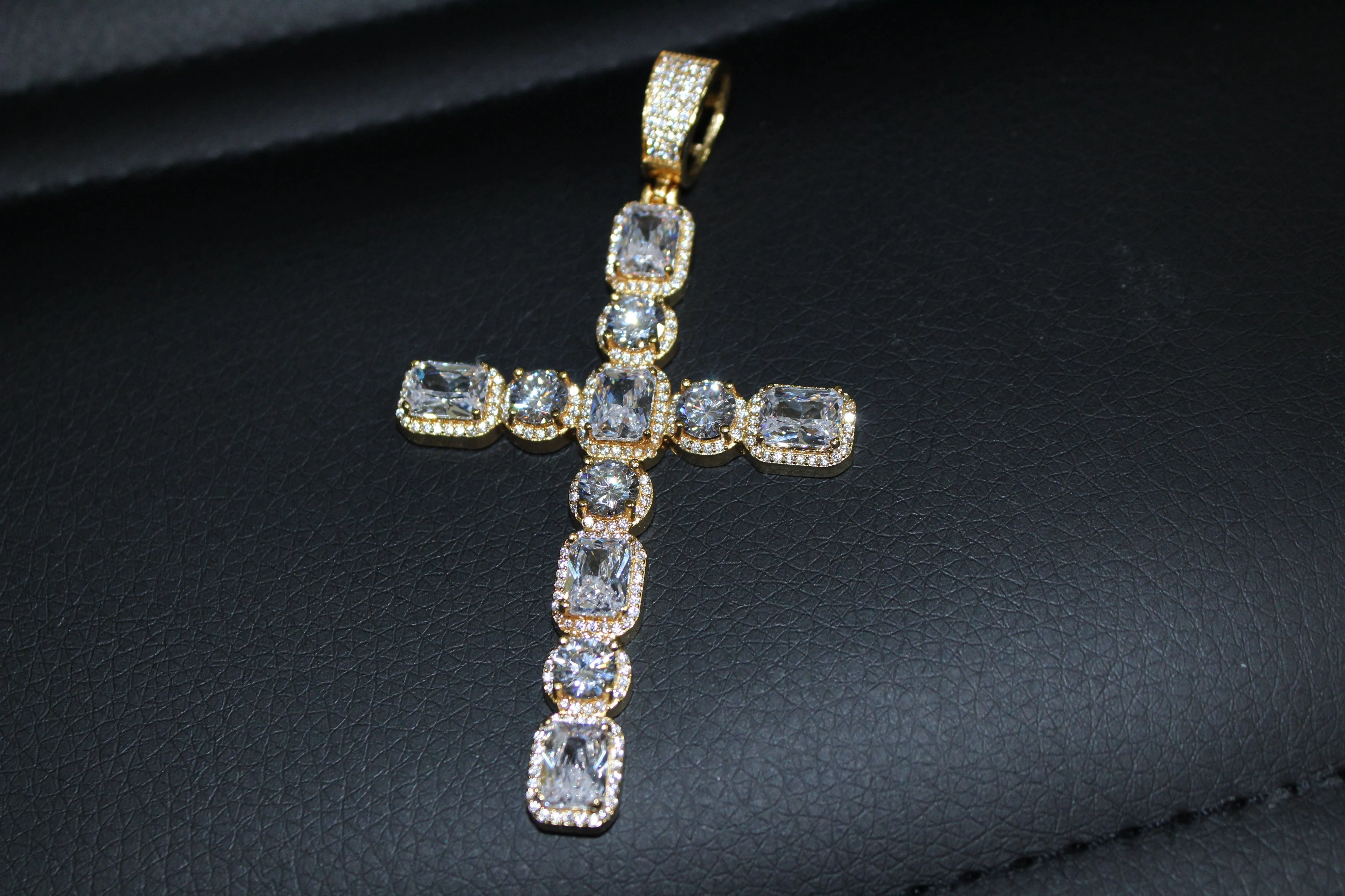 .925 Silver Emerald and Round Cut CZ Cross