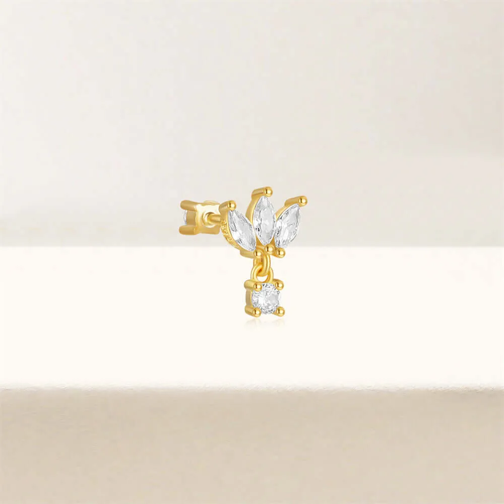 925 Silver Marquise And Round CZ Diamond Front And Back Earrings