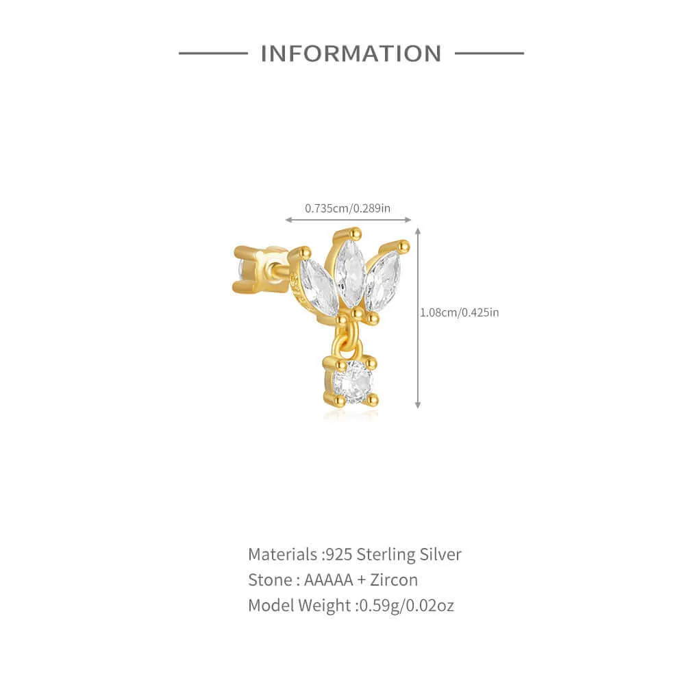 925 Silver Marquise And Round CZ Diamond Front And Back Earrings