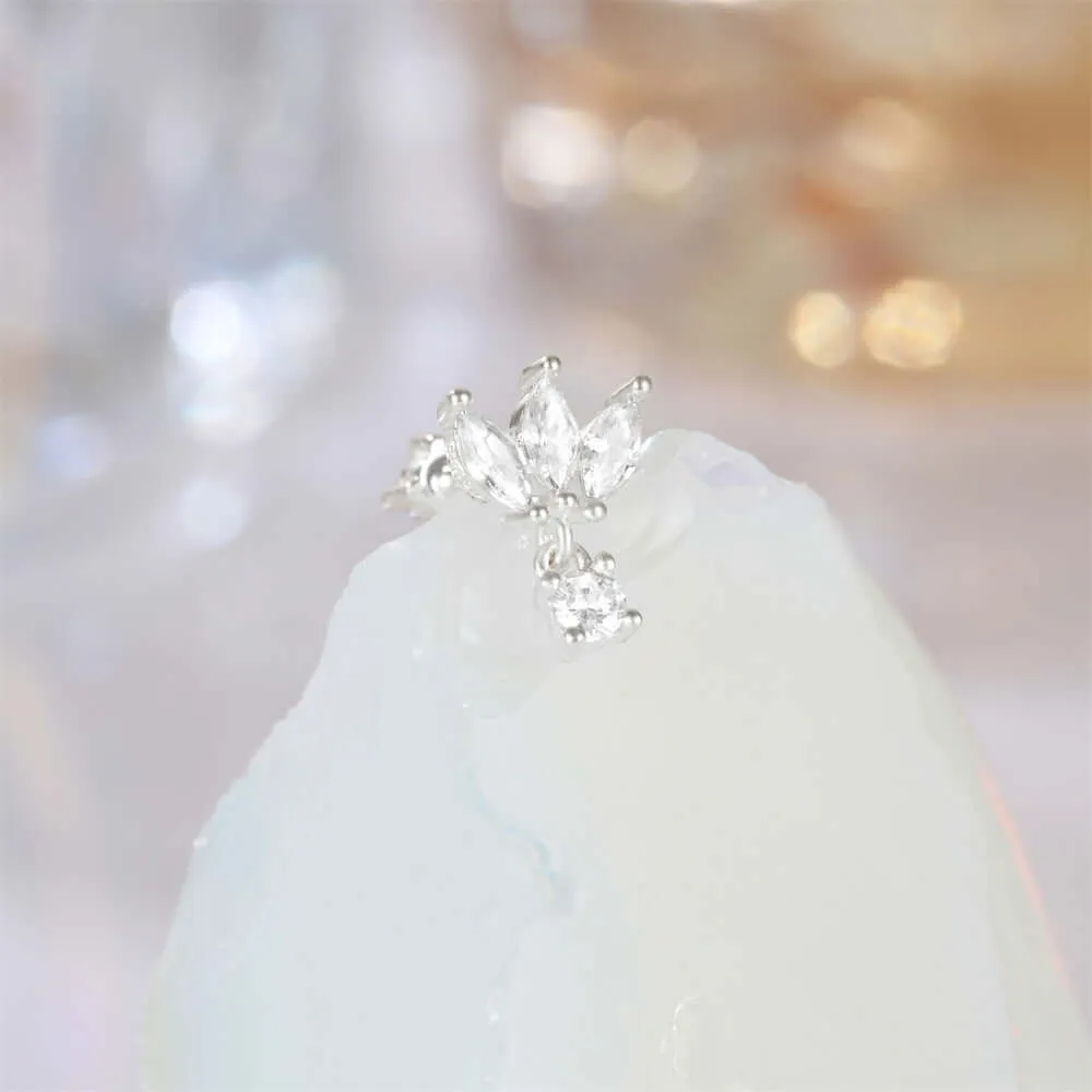 925 Silver Marquise And Round CZ Diamond Front And Back Earrings