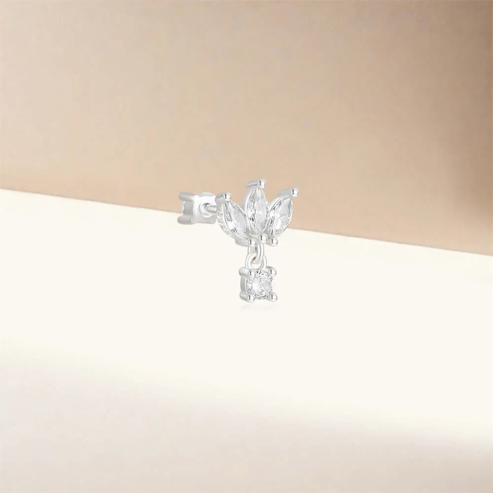 925 Silver Marquise And Round CZ Diamond Front And Back Earrings