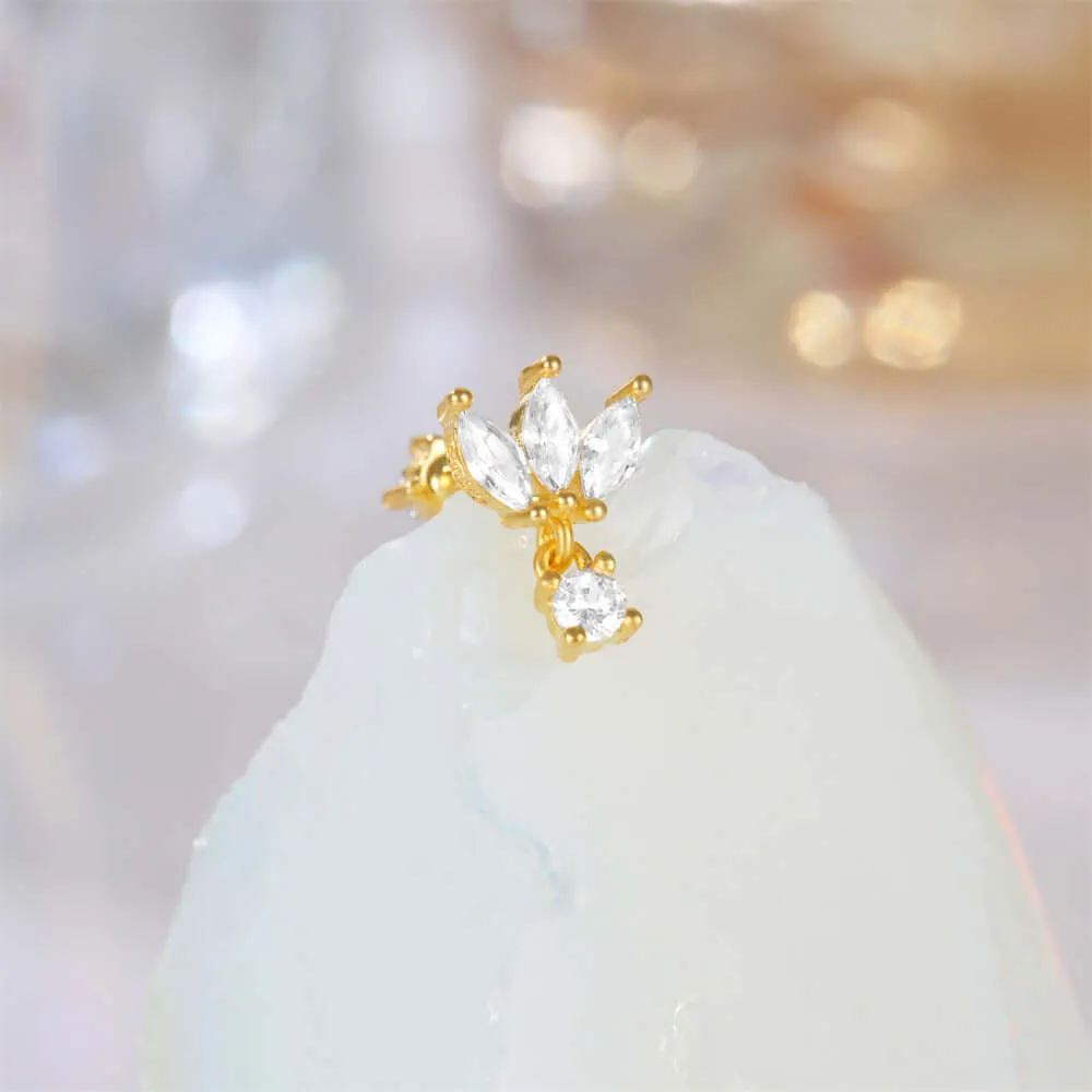 925 Silver Marquise And Round CZ Diamond Front And Back Earrings