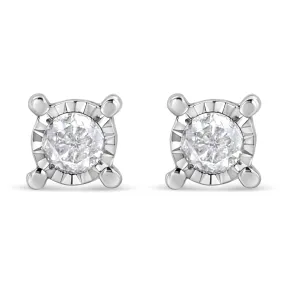 .925 Sterling Silver 1.0 Cttw Round Brilliant-Cut Diamond Miracle-Set Solitaire Stud Earrings (H-I Color, I2-I3 Clarity)