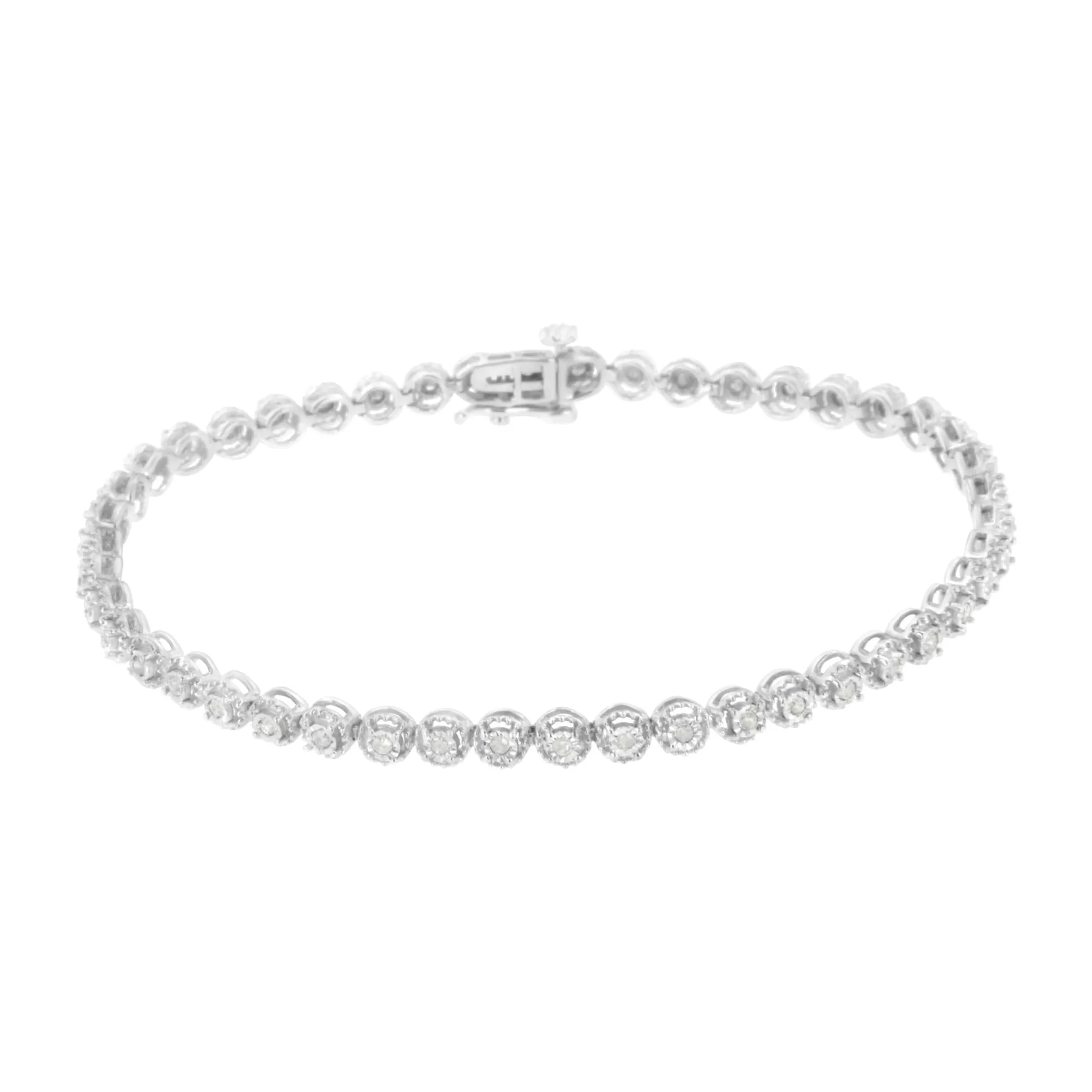 .925 Sterling Silver 1/2 Cttw Miracle-set Round-Cut Diamond Bezel Link Bracelet (I-J Color, I3 Clarity) - 7.25"