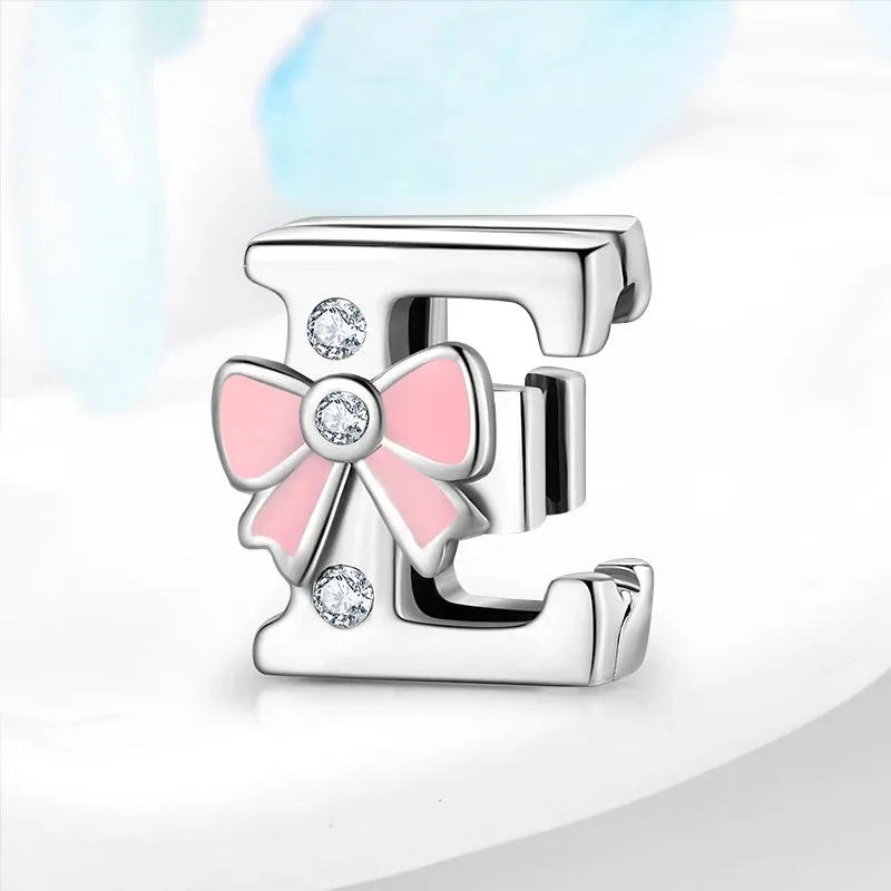 925 Sterling Silver A To Z Bow-knot Clear CZ 26 Letter Alphabet Charms Clips Beads Fit Original Reflections Bracelets Jewelry