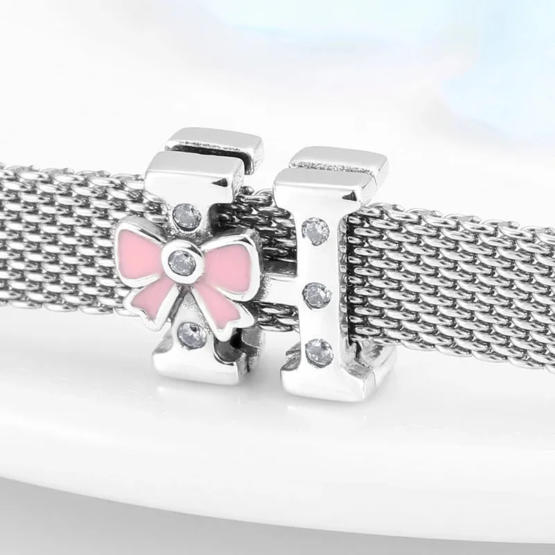 925 Sterling Silver A To Z Bow-knot Clear CZ 26 Letter Alphabet Charms Clips Beads Fit Original Reflections Bracelets Jewelry