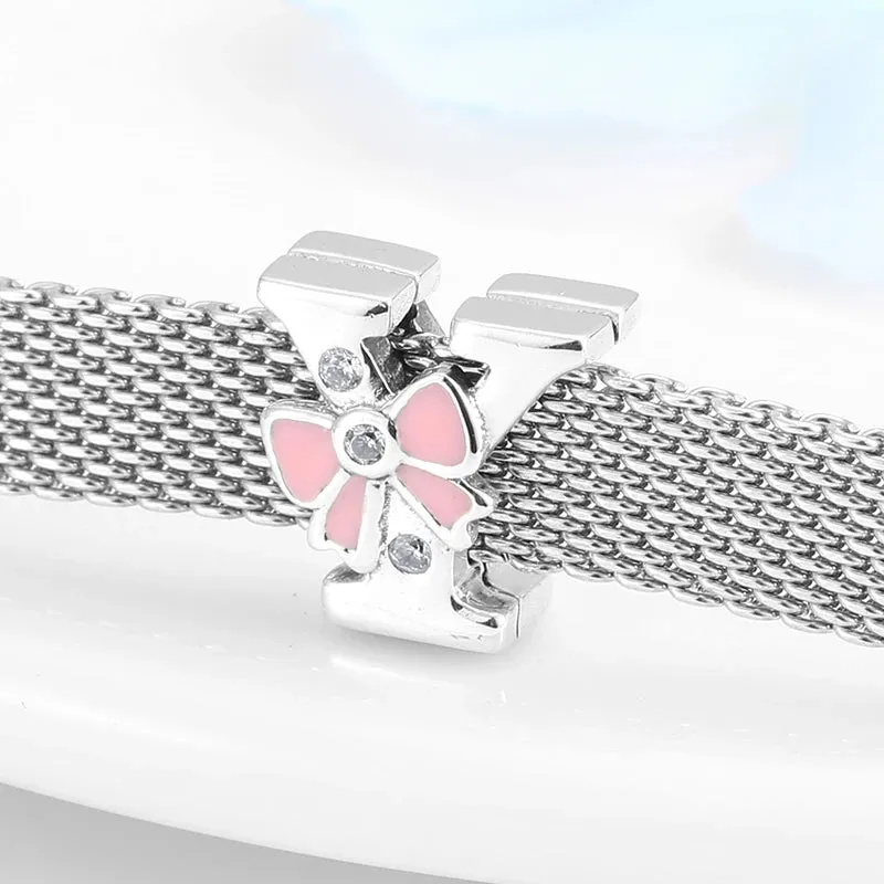 925 Sterling Silver A To Z Bow-knot Clear CZ 26 Letter Alphabet Charms Clips Beads Fit Original Reflections Bracelets Jewelry