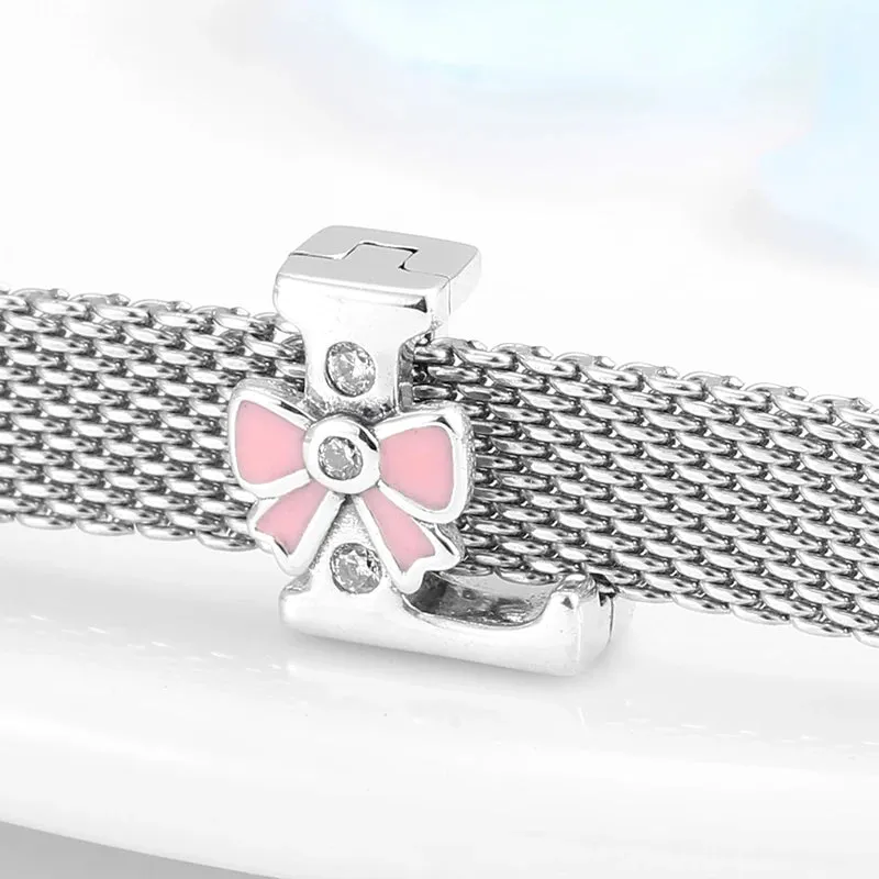 925 Sterling Silver A To Z Bow-knot Clear CZ 26 Letter Alphabet Charms Clips Beads Fit Original Reflections Bracelets Jewelry