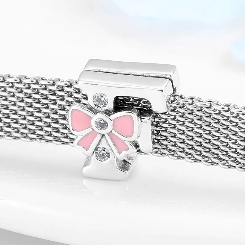 925 Sterling Silver A To Z Bow-knot Clear CZ 26 Letter Alphabet Charms Clips Beads Fit Original Reflections Bracelets Jewelry