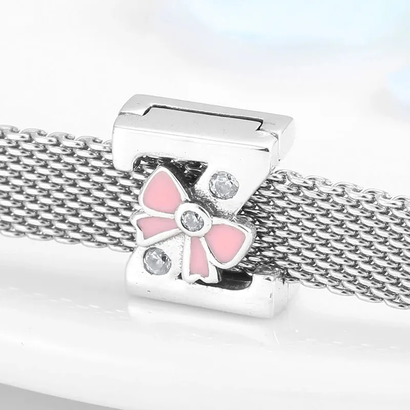 925 Sterling Silver A To Z Bow-knot Clear CZ 26 Letter Alphabet Charms Clips Beads Fit Original Reflections Bracelets Jewelry